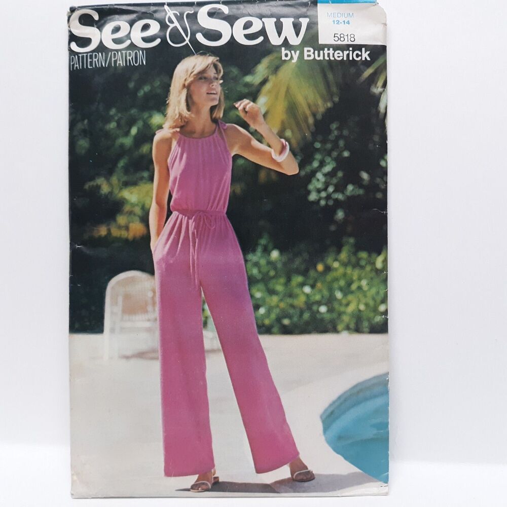 NEW Vintage Butterick Sewing Pattern 5818 See & Sew Medium 12/14 Womens Jumpsuit